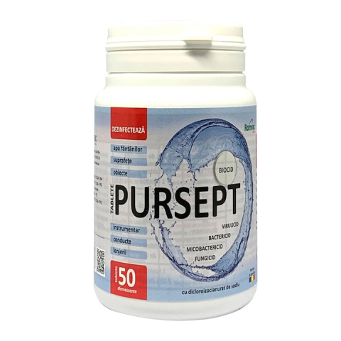 igiena publica - Tablete efervescente biocide PURSEPT, 50 capsule, dezinfectant universal
