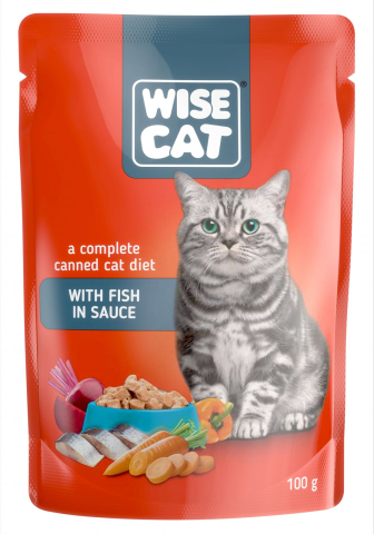 Hrana pisici - Wise Cat, Plicuri hrana umeda pentru pisici, peste in sos, 24x100g bax