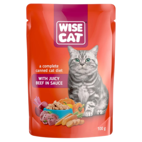 Hrana pisici - Wise Cat, Plicuri hrana umeda pentru pisici, vita in sos, 24x100g bax