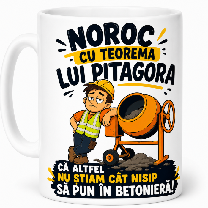 Cană pentru constructor cu teorema lui Pitagora și betonieră [1]