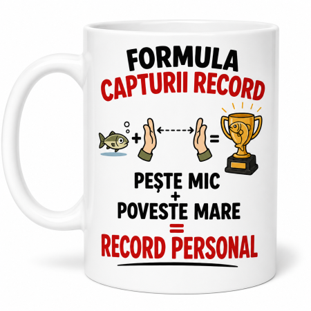 Căni cadou - Cană pentru pescar cu formula capturii record și trofeu