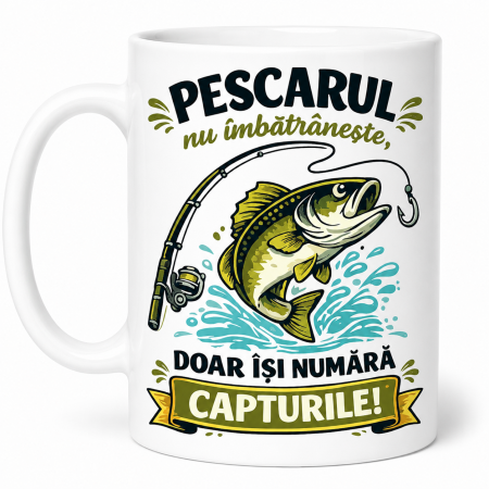 Căni cadou - Cană pentru pescar cu pește, undiță și mesaj despre capturi
