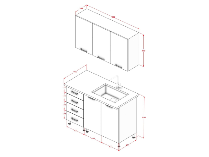 Bucătărie PRISMA LINE 1.2 m, fronturi din MDF [3]
