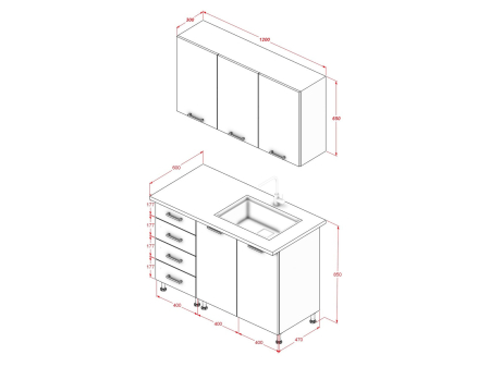 Bucătărie PRISMA LINE 1.2 m, fronturi din MDF [2]
