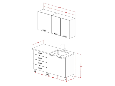 Bucătărie PRISMA LINE 1.4 m, fronturi din MDF [2]