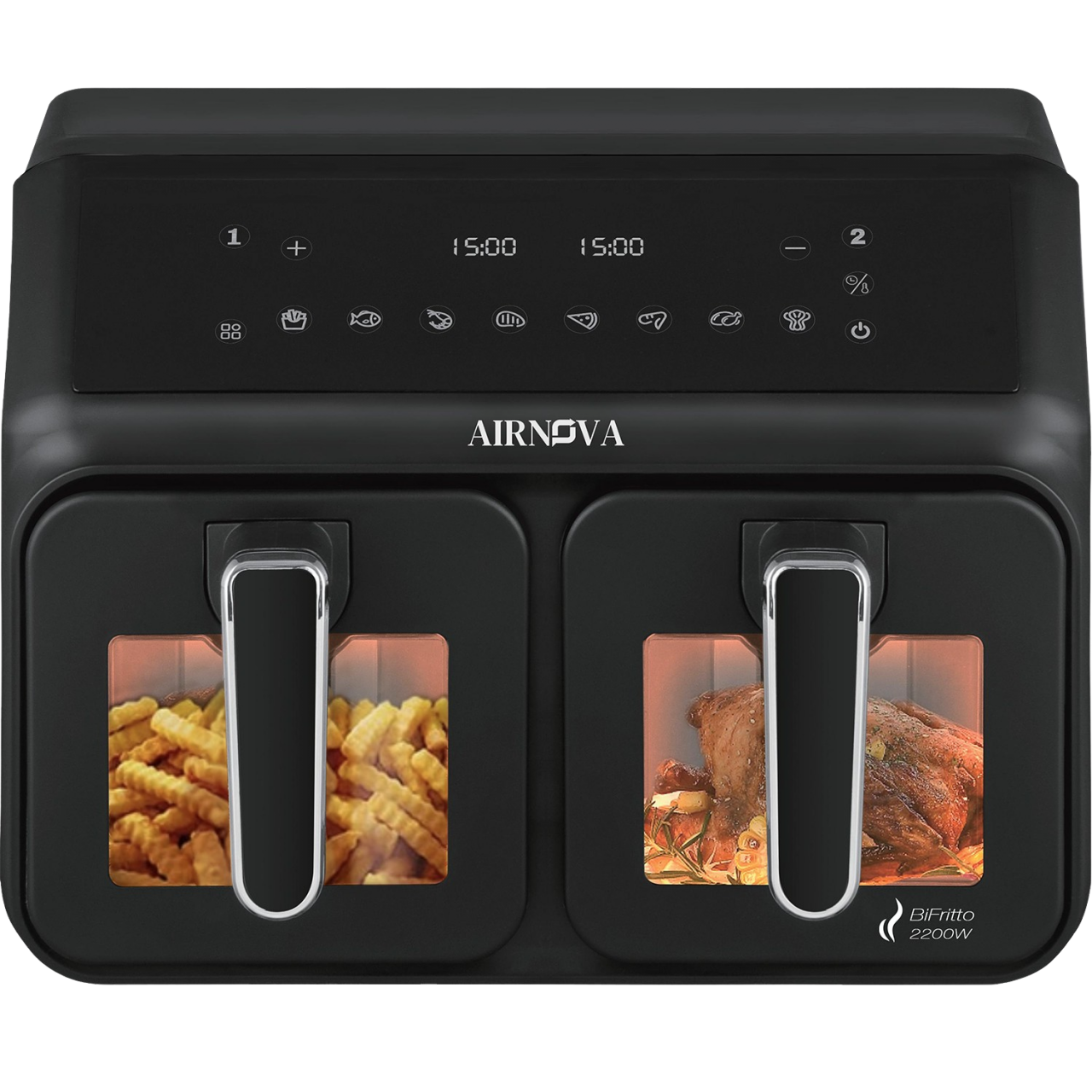 Air fryer AIRNOVA® BiFritto 2200W, Friteuza cu aer cald, Capacitate 9.4L, 2 compartimente, Negru [1]