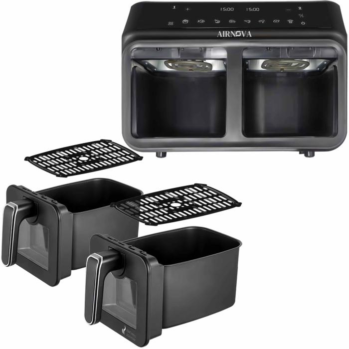 Air fryer AIRNOVA® BiFritto 2200W, Friteuza cu aer cald, Capacitate 9.4L, 2 compartimente, Negru [10]