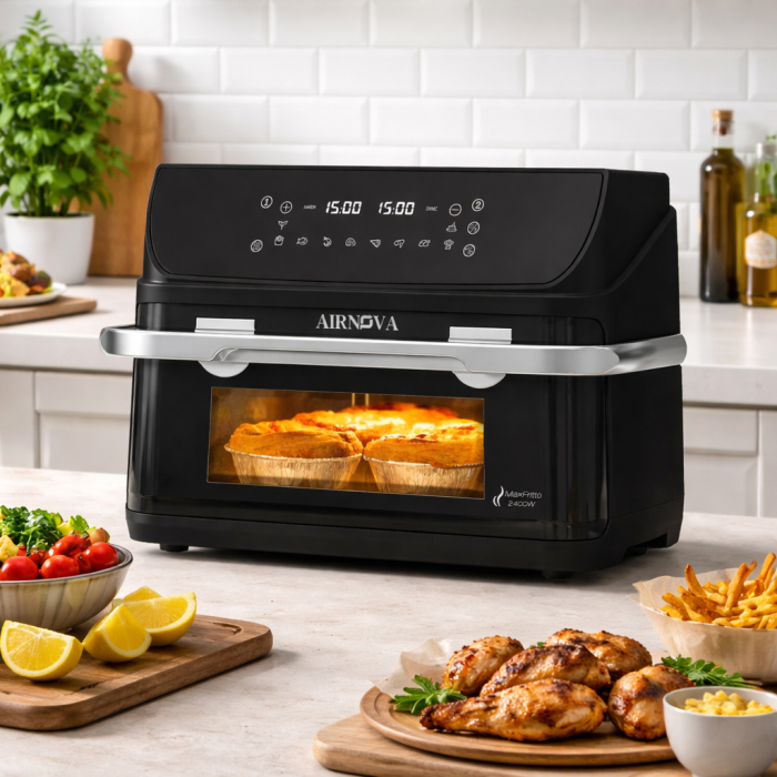 Air fryer AIRNOVA® MaxFritto 2400W, Capacitate 11L, Friteuza cu aer cald, Dual Zone, Afisaj digital, Negru [3]