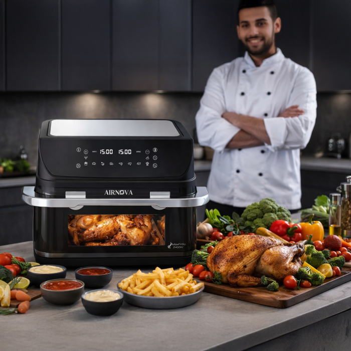 Air fryer AIRNOVA® MaxFritto 2400W, Capacitate 11L, Friteuza cu aer cald, Dual Zone, Afisaj digital, Negru [4]