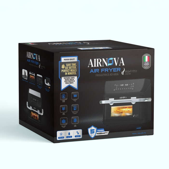 Air fryer AIRNOVA® MaxFritto 2400W, Capacitate 11L, Friteuza cu aer cald, Dual Zone, Afisaj digital, Negru [5]