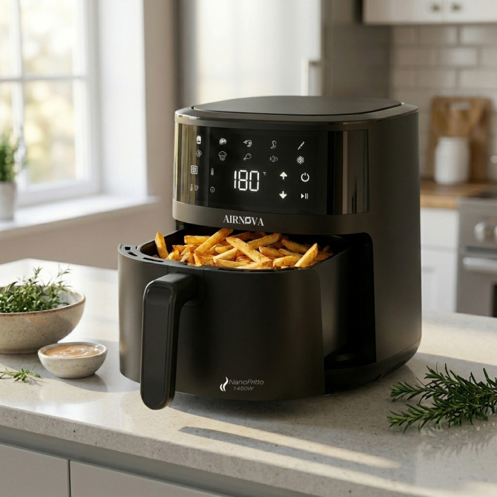 Air fryer AIRNOVA® NanoFritto 1450W,  Capacitate 4.8L, Friteuză cu aer cald automată, 10 programe presetate, Control digital, Negru [4]