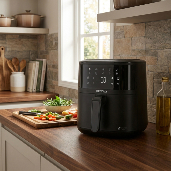 Air fryer AIRNOVA® NanoFritto 1450W,  Capacitate 4.8L, Friteuză cu aer cald automată, 10 programe presetate, Control digital, Negru [5]
