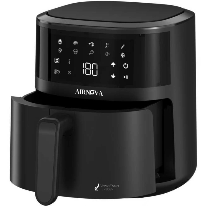 Air fryer AIRNOVA® NanoFritto 1450W,  Capacitate 4.8L, Friteuză cu aer cald automată, 10 programe presetate, Control digital, Negru [2]