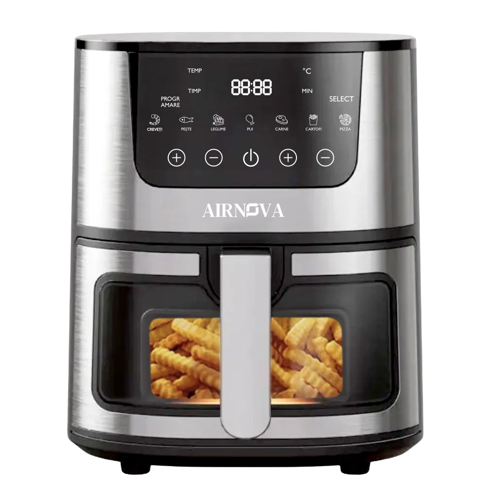 Air fryer AIRNOVA® OroFritto 1400W, Friteuza cu aer cald, Capacitate 7L, Negru/Inox [2]