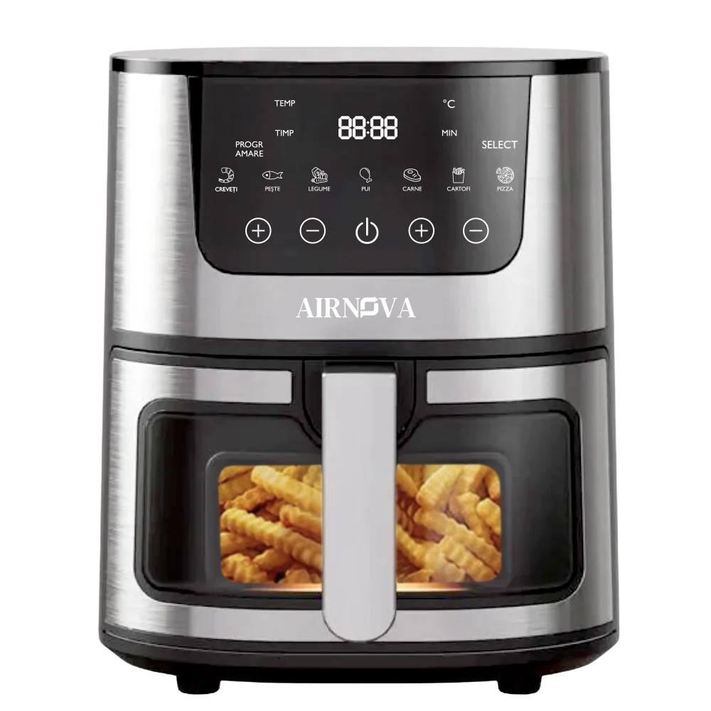 RESIGILAT: Air fryer AIRNOVA® OroFritto 1400W,  Capacitate 7L, Friteuza cu aer cald, Negru/Inox [2]