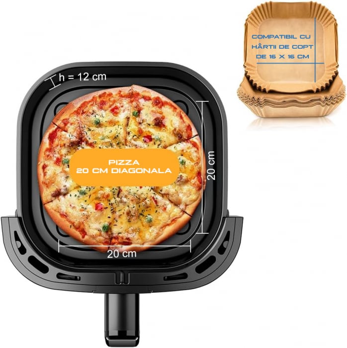 Air fryer AIRNOVA® OroFritto 1400W, Friteuza cu aer cald, Capacitate 7L, Negru/Inox [5]