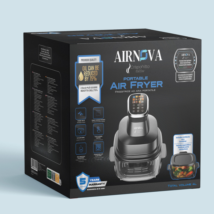 Airfryer portabil AIRNOVA® CrispoFritto 1500W, Recipient sticlă 4L, control digital touch, gătire fără ulei [7]