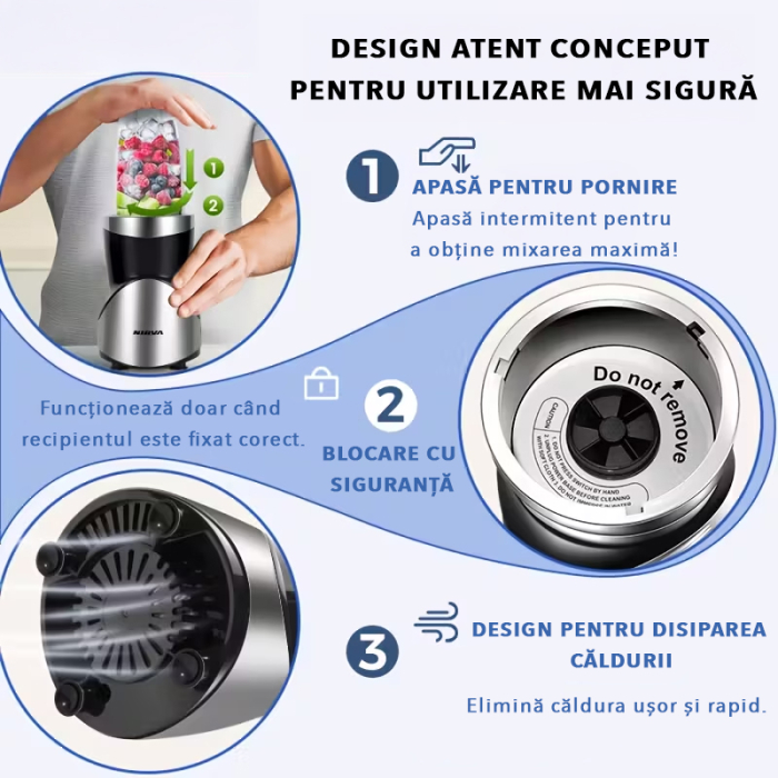 Blender AIRNOVA® VitaBlend BLD-01, 900W, 1 x cupa 0.7l, 2 x cupa 0.5l, 1 x cupa 0.3l, Motor Cupru, Lame Inox, Smoothie & Zdrobire Gheata [5]