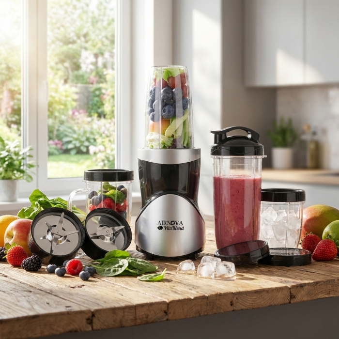Blender AIRNOVA® VitaBlend BLD-01, 900W, 1 x cupa 0.7l, 2 x cupa 0.5l, 1 x cupa 0.3l, Motor Cupru, Lame Inox, Smoothie & Zdrobire Gheata [7]