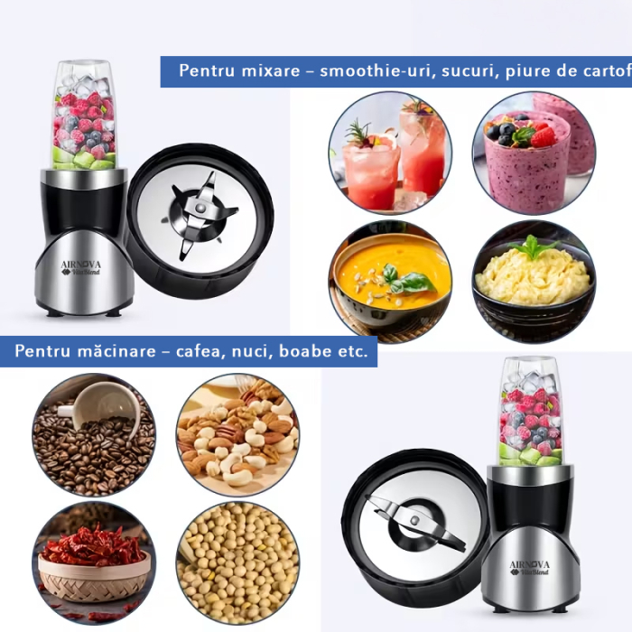 Blender AIRNOVA® VitaBlend BLD-01, 900W, 1 x cupa 0.7l, 2 x cupa 0.5l, 1 x cupa 0.3l, Motor Cupru, Lame Inox, Smoothie & Zdrobire Gheata [3]