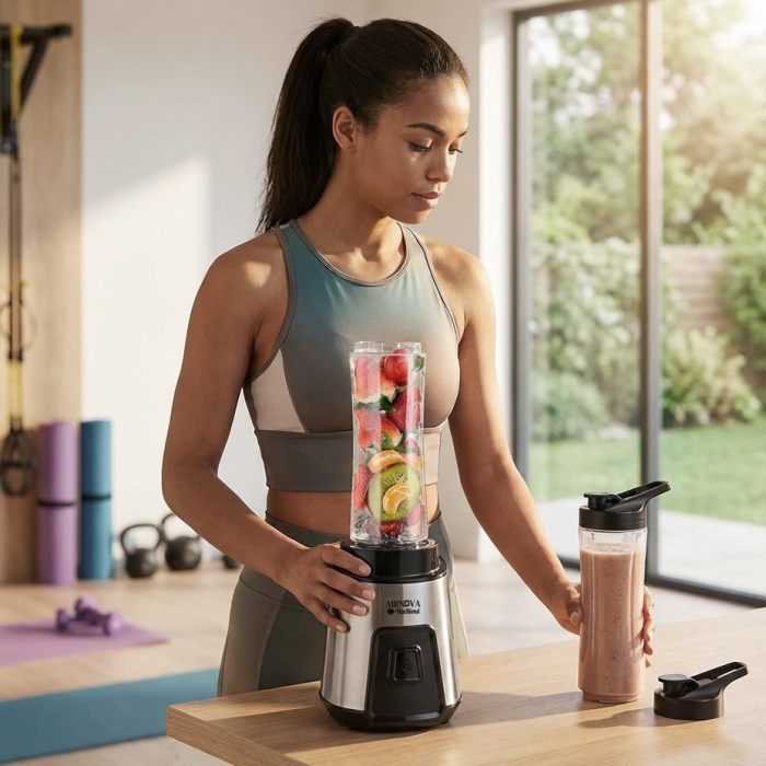 Blender AIRNOVA® VitaBlend BLD-06, 700W, 2 x sticle 0.6l BPA FREE, Motor Cupru, Lame Inox, Smoothie & Zdrobire Gheata [8]