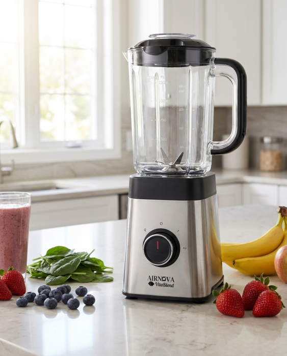 Blender multifunctional AIRNOVA® VitaBlend BLD-02, 1000W, 1.25L, baza cuplu ridicat, lame inox, functii multiple: smoothie, lapte soia, gheata, maruntire, 2 viteze [9]