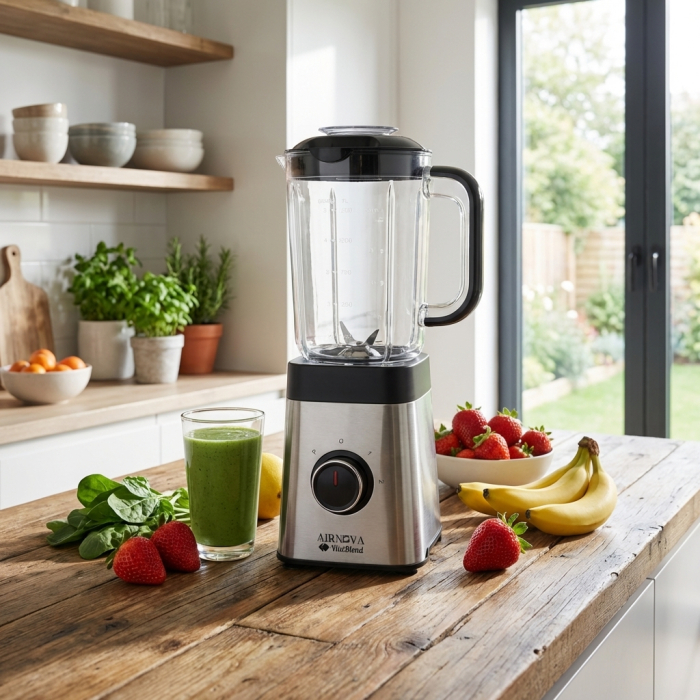 Blender multifunctional AIRNOVA® VitaBlend BLD-02, 1000W, 1.25L, baza cuplu ridicat, lame inox, functii multiple: smoothie, lapte soia, gheata, maruntire, 2 viteze [8]