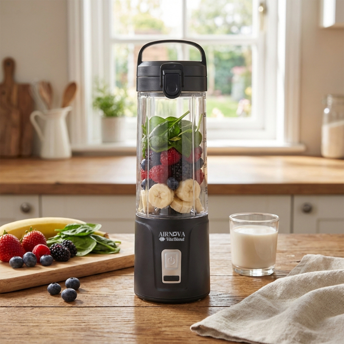 Blender Portabil AIRNOVA® VitaBlend BLD-08, 380 ml, Incarcare USB, 4000mAh, Smoothie Maker, Lame Inox [5]