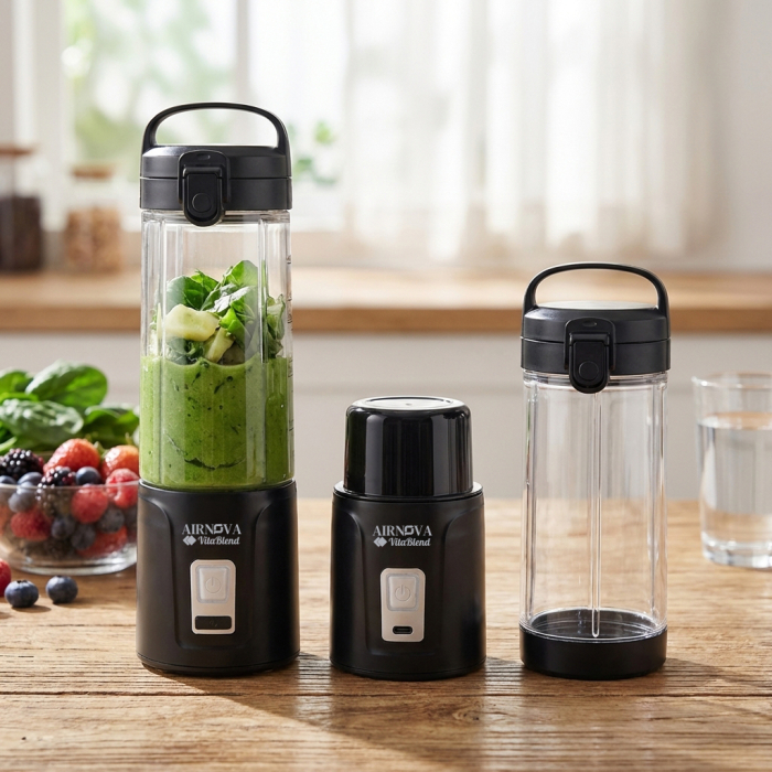 Blender Portabil AIRNOVA® VitaBlend BLD-08, 380 ml, Incarcare USB, 4000mAh, Smoothie Maker, Lame Inox [4]