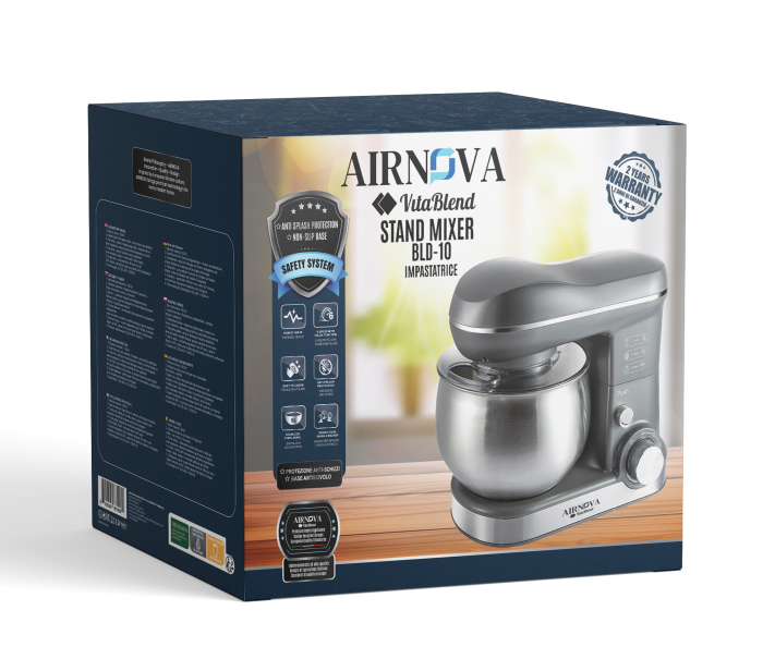 Mixer cu bol AIRNOVA® VitaBlend BLD-10, 1800W, Bol inox 5L, 3 Accesorii, 6 Viteze, Negru/Inox [8]