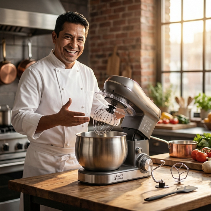 Mixer cu bol AIRNOVA® VitaBlend BLD-10, 1800W, Bol inox 5L, 3 Accesorii, 6 Viteze, Negru/Inox [7]