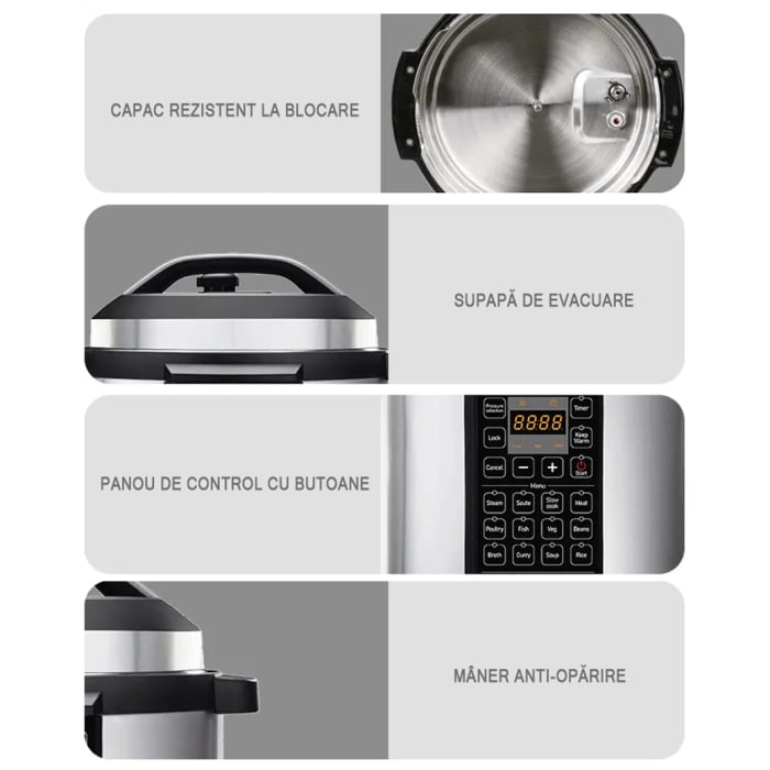 Multicooker Electric AIRNOVA® GustoVita 6L, 1000W, Oala sub presiune 60kpa cu accesorii incluse, Lingura, Polonic, Cos de aburi [6]