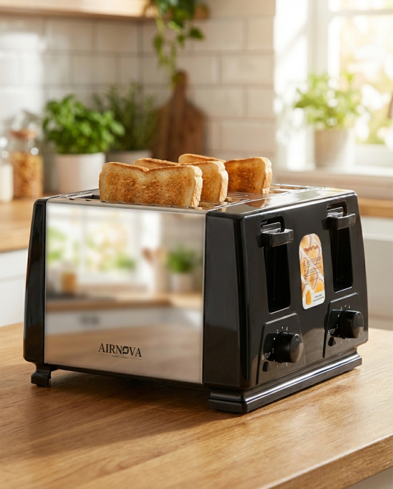 Prajitor de paine AIRNOVA® CrispToast, 1500W, 4 felii, 6 trepte rumenire, Design Negru-Inox [8]