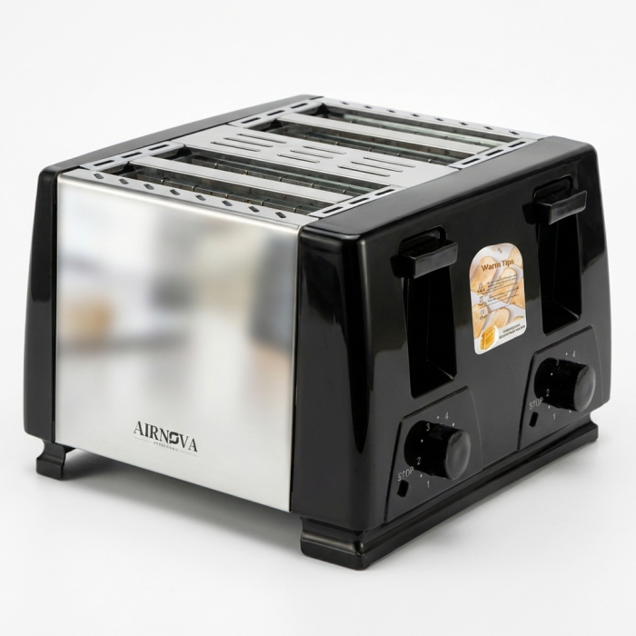 Prajitor de paine AIRNOVA® CrispToast, 1500W, 4 felii, 6 trepte rumenire, Design Negru-Inox [3]