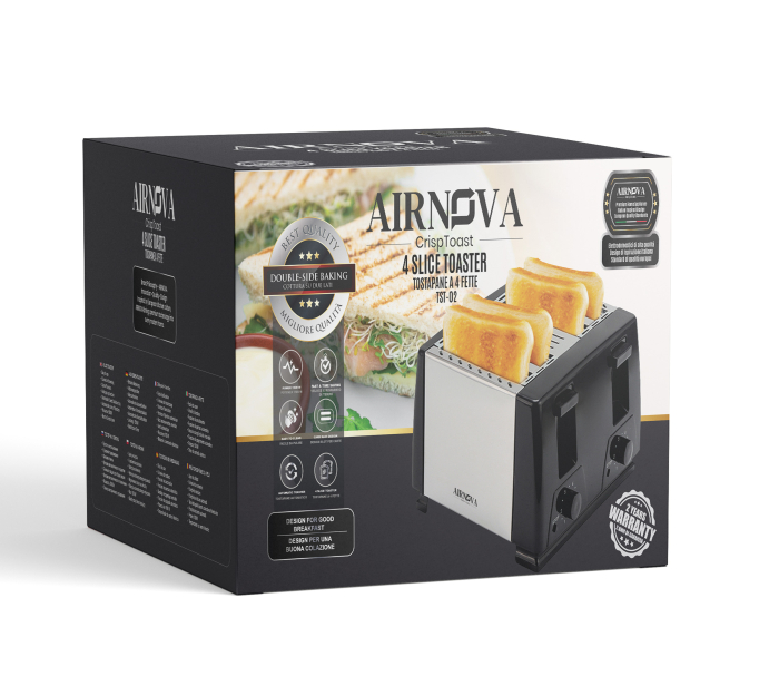 Prajitor de paine AIRNOVA® CrispToast, 1500W, 4 felii, 6 trepte rumenire, Design Negru-Inox [10]