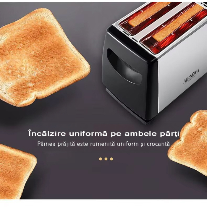 Prajitor de paine AIRNOVA® CrispToast, 750W, 2 felii, 6 trepte rumenire, Design Negru-Inox [4]