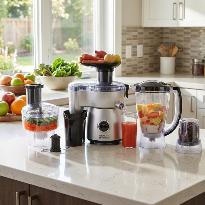 Robot de bucatarie AIRNOVA® VitaBlend BLD-09, Multifunctional 7 in 1, 800W, cu Blender, Tocator, Rasnita si Accesorii [2]