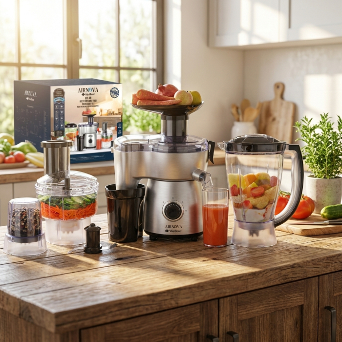 Robot de bucatarie AIRNOVA® VitaBlend BLD-09, Multifunctional 7 in 1, 800W, cu Blender, Tocator, Rasnita si Accesorii [3]