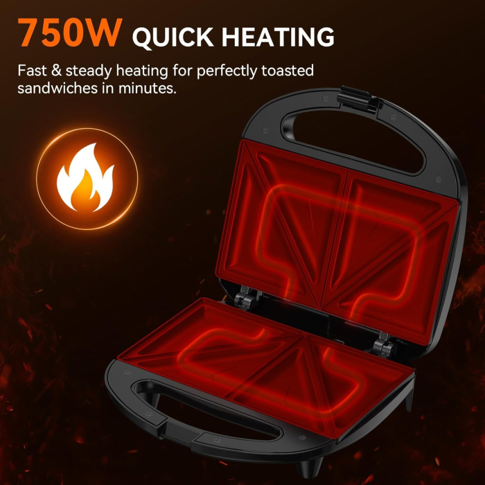 Sanwich Maker AIRNOVA® PaniniPressa, 750W, Capacitate 2 sandwich-uri, Sistem blocare, Placi antiaderente fixe [5]