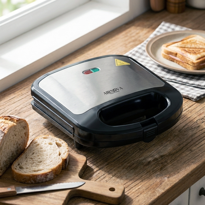 Sanwich Maker AIRNOVA® PaniniPressa, 750W, Aparat sandwich capacitate 2 buc, Sistem blocare, Placi antiaderente fixe [8]