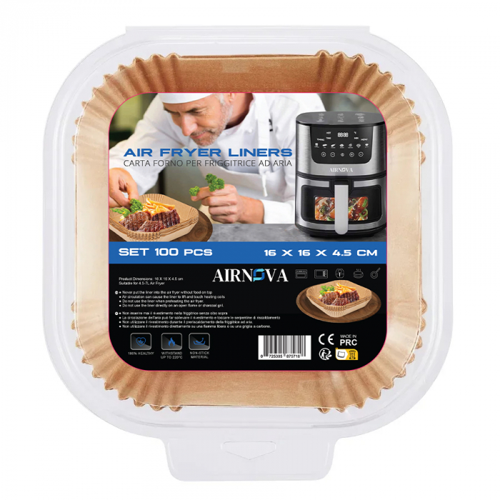 Set 100 hartii de copt pentru Air Fryer, 16 x 16 x4.5cm, Maro [1]