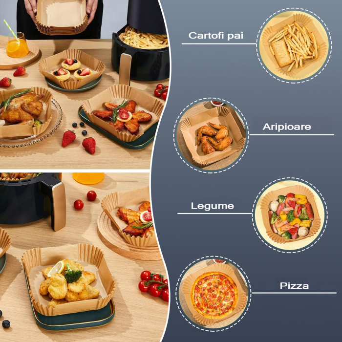 Set 100 hartii de copt pentru Air Fryer, 16 x 16 x4.5cm, Maro [6]