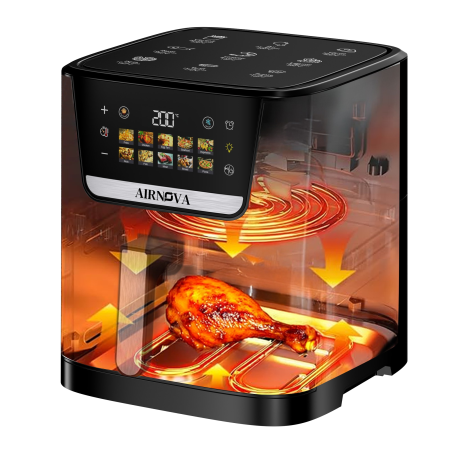 Air fryer AIRNOVA® DualFritto 2100W (1700W sus si 400W jos), Capacitate 9L, Friteuza cu aer cald, Afisaj Digital Touch Direct, Incalzire Dubla Sus + Jos, Friteuza cu Aer Cald, Inox [2]