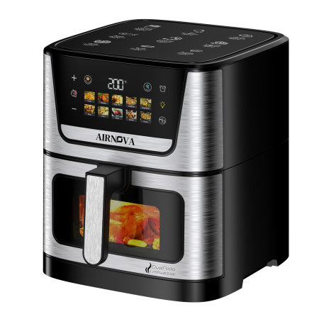 Air fryer AIRNOVA® DualFritto 2100W (1700W sus si 400W jos), Capacitate 9L, Friteuza cu aer cald, Afisaj Digital Touch Direct, Incalzire Dubla Sus + Jos, Friteuza cu Aer Cald, Inox [1]