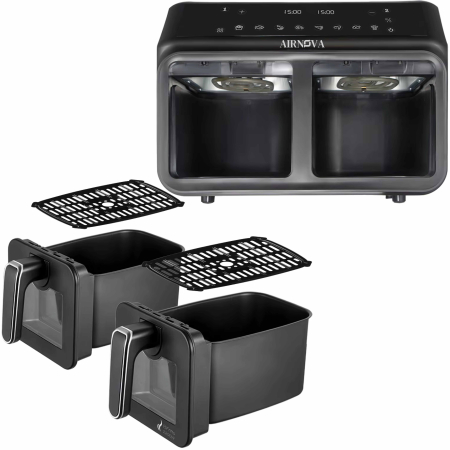 RESIGILAT: Air fryer AIRNOVA® BiFritto 2200W, Capacitate 9.4L, Friteuza cu aer cald, 2 compartimente, Negru [9]