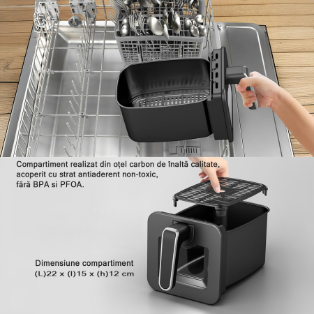 Air fryer AIRNOVA® BiFritto 2200W, Friteuza cu aer cald, Capacitate 9.4L, 2 compartimente, Negru [7]