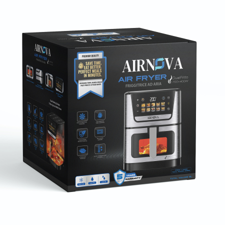 Air fryer AIRNOVA® DualFritto 2100W (1700W sus si 400W jos), Capacitate 9L, Friteuza cu aer cald, Afisaj Digital Touch Direct, Incalzire Dubla Sus + Jos, Friteuza cu Aer Cald, Inox [5]