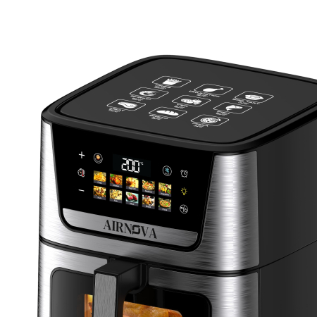 Air fryer AIRNOVA® DualFritto 2100W (1700W sus si 400W jos), Capacitate 9L, Friteuza cu aer cald, Afisaj Digital Touch Direct, Incalzire Dubla Sus + Jos, Friteuza cu Aer Cald, Inox [5]