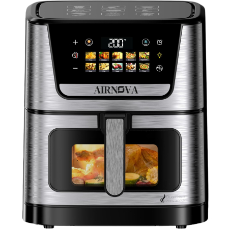 Air Fryere (Friteuze cu aer cald) - Air fryer AIRNOVA® DualFritto 2100W (1700W sus si 400W jos), Capacitate 9L, Friteuza cu aer cald, Afisaj Digital Touch Direct, Incalzire Dubla Sus + Jos, Friteuza cu Aer Cald, Inox