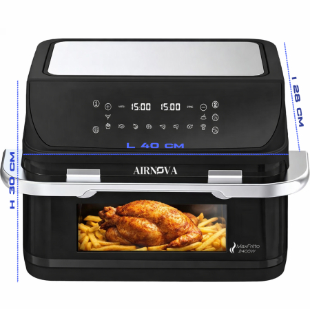 Air fryer AIRNOVA® MaxFritto 11L, 2400W, Friteuza cu aer cald, Dual Zone, Afisaj digital, Negru [6]